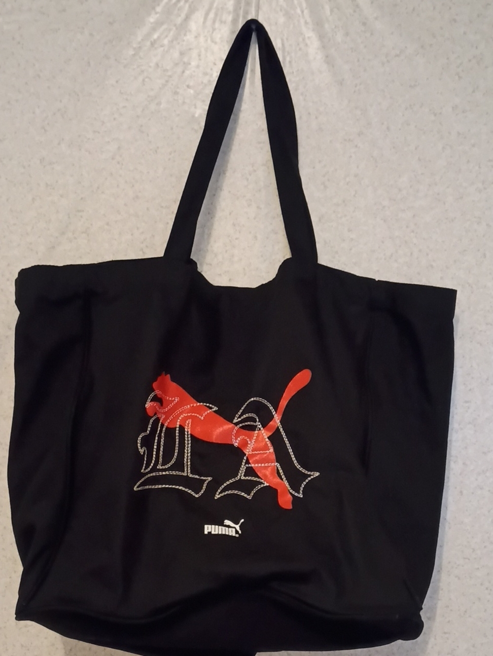 Puma Black Tote with Red Puma Motif